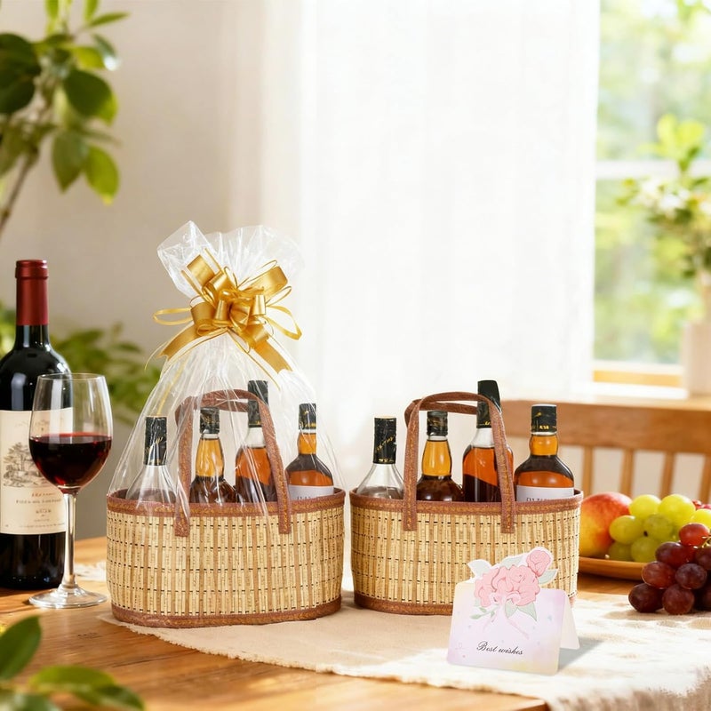 Wenceda 4 Set Baskets for Gifts Empty, Large Gift Empty Bamboo Basket with Handles, Foldable Woven Gift Basket with Wrap Bag/Card/Bow, Sturdy Gift Baskets for Baby Baptisms, Birthday, Christmas, Housewarming - Image 5